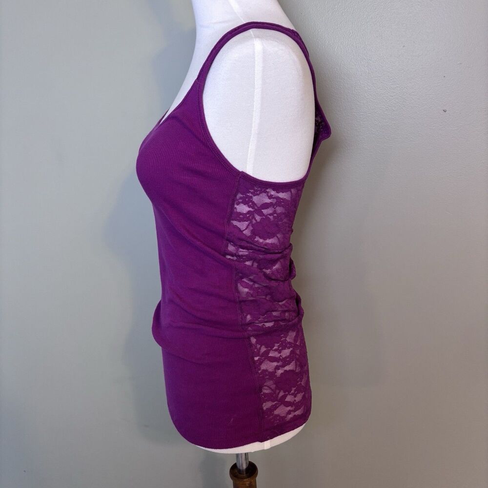 American Eagle Magenta Ribbed Sheer Lace Back Racerback Tank Top Cami Y2K M